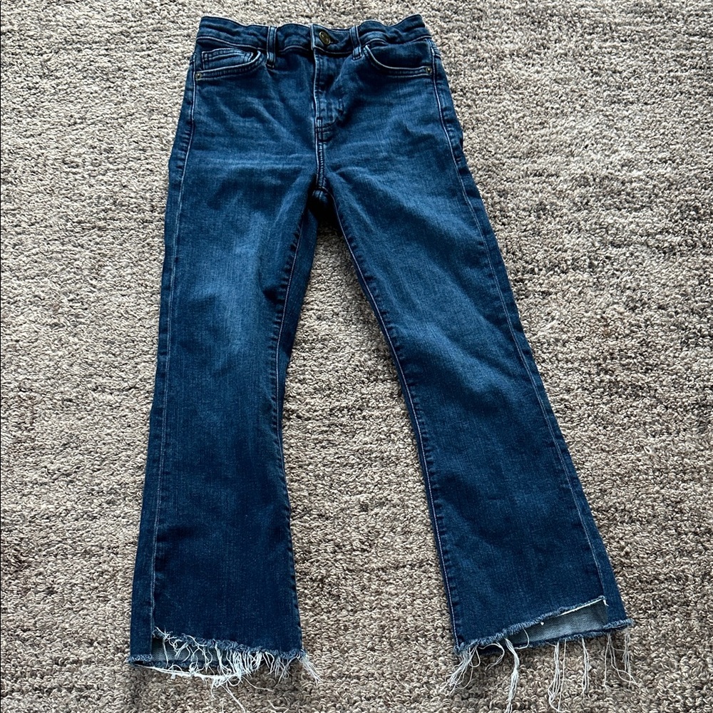 Frame Deep Blue Le Crop Mini Boot Frayed Hem Jeans